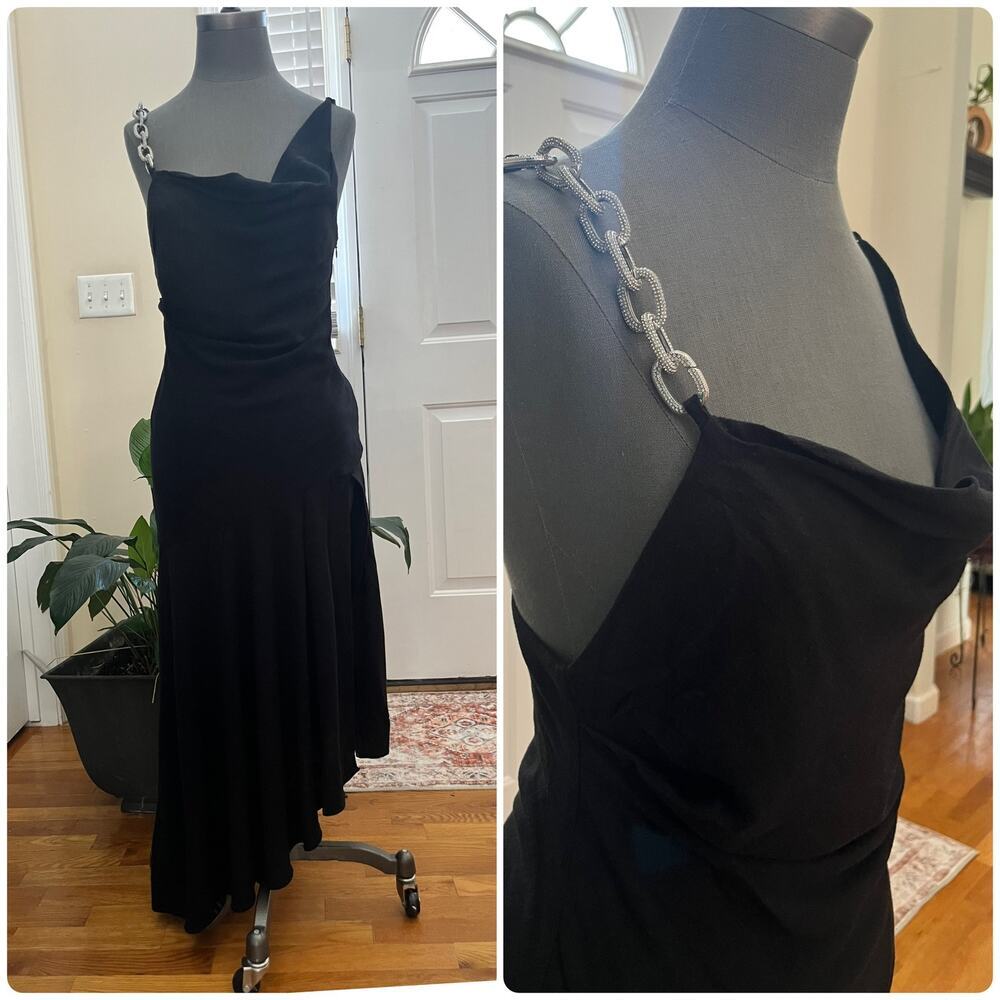 Giuseppe Di Morabito Asymmetric Hem Side High Slit Rhinestone Strap Dress 00 - Picture 13 of 14